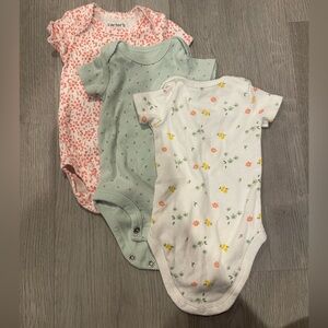 3 Newborn Carters Bodysuit White, Mint Green, and Pink
